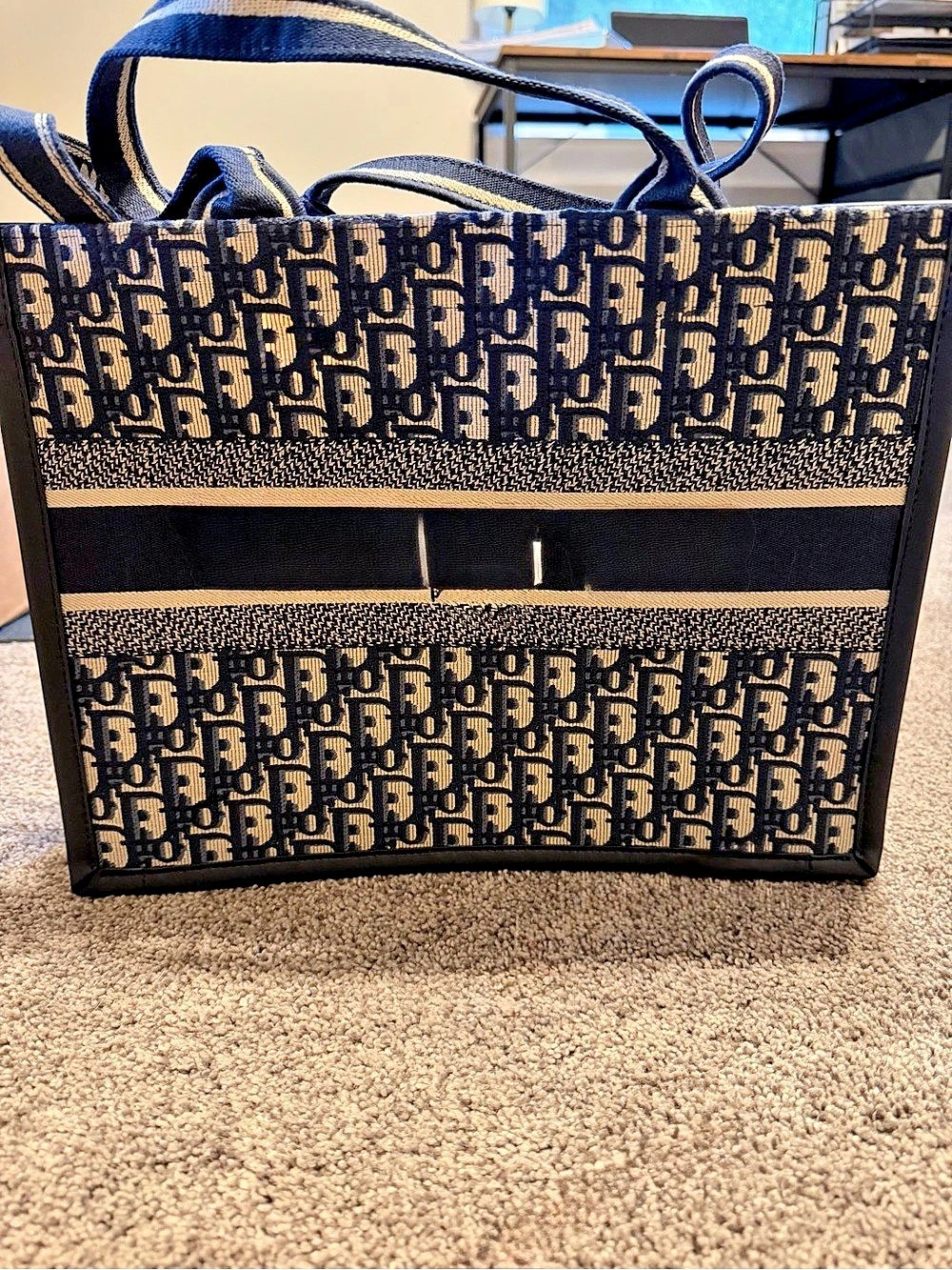 Patterned Tote in Navy & Tan
